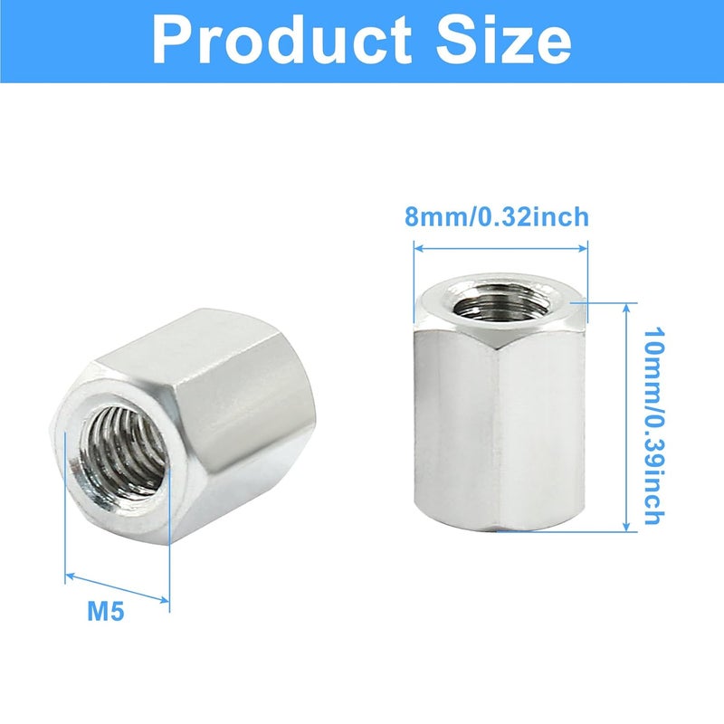Moicstiy 6 Pcs M5 x 0.8-Pitch 10 mm Length Hex Coupling Nut, 8 mm Width Stainless Steel Rod Coupling Nuts (Metric) - Image 2